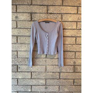Brandy Melville Ribbed Lavender Long-Sleeve Cardigan Top With Button Front